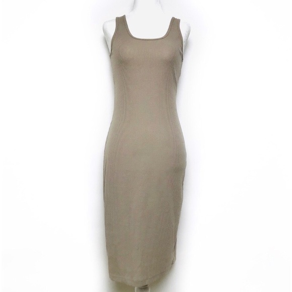 🌲3/$20 Forever 21 Ribbed Tank Dress Brown Tan Midi Knee M - Picture 1 of 9